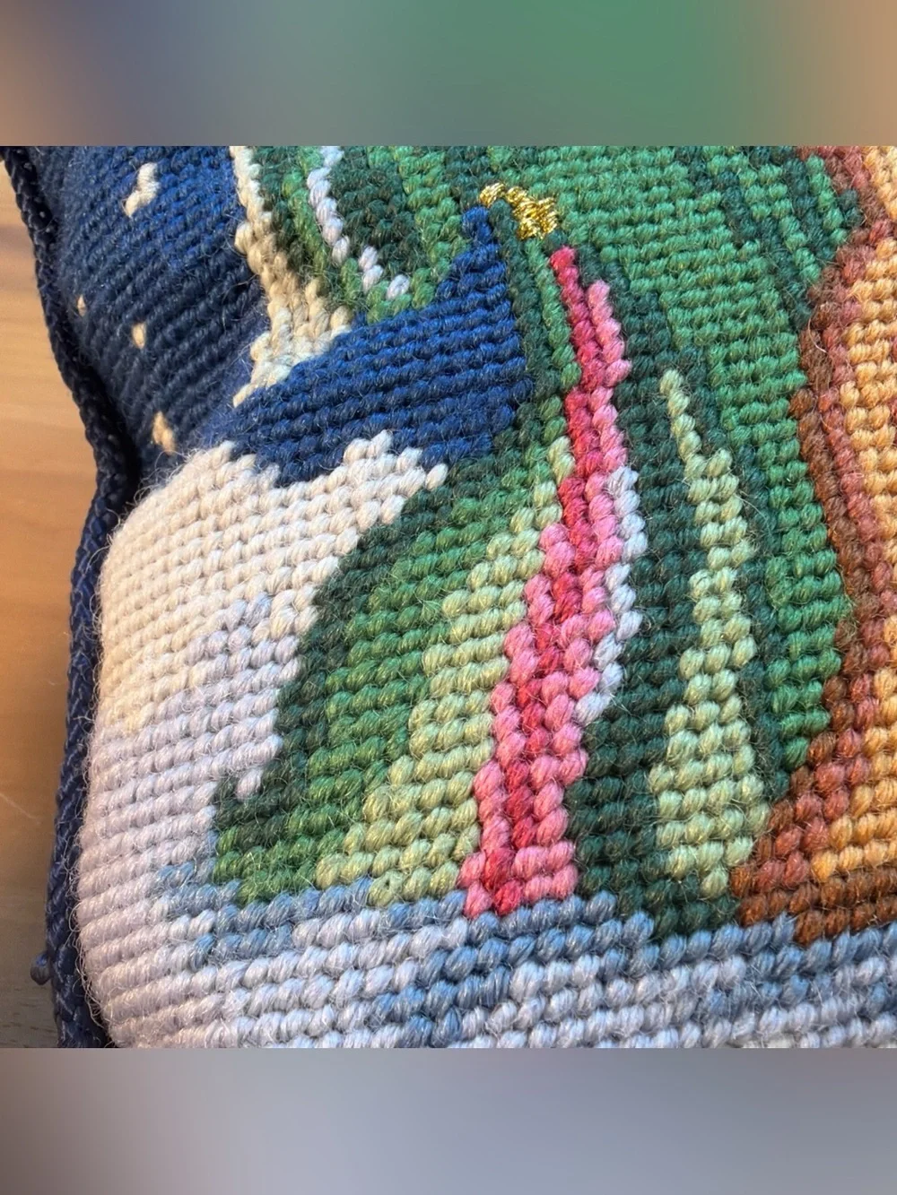 Vintage Wool Needlepoint Trow Pillow Lillian Vernon‎ Blue Velvet ANGELS 1993